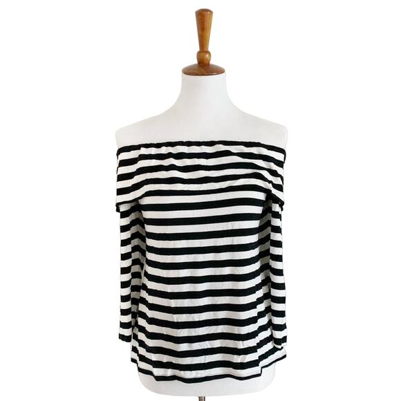 Trina Turk Tops - Trina Turk Alegra black and white striped off-the-shoulder top, size L
